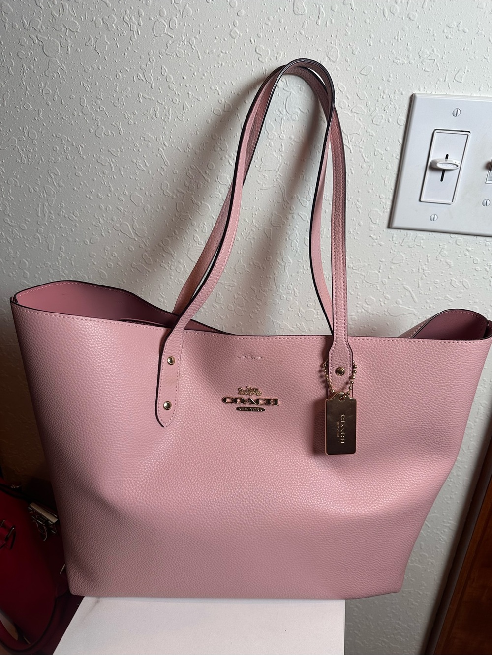 Coach Pink Pebble Leather Tote with Gold Hardware